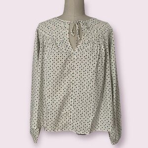 Universal Thread Cream Floral Balloon Sleeve Pullover Top Front Ties Siz…